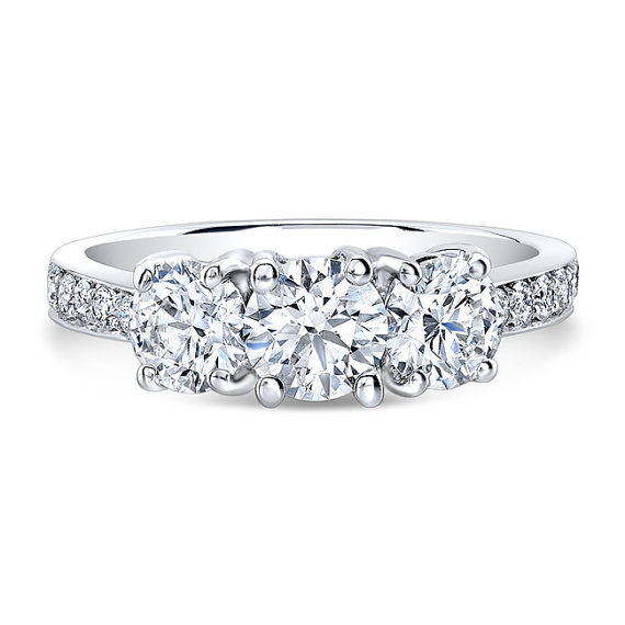 زفاف - 1.65ctw Brilliant Round cut 3 stone engagement ring set in 14K White gold