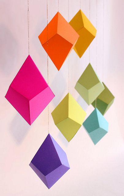 Mariage - DIY Geometric Paper Ornaments - Set Of 8 Paper Polyhedra Templates - Brights Palette