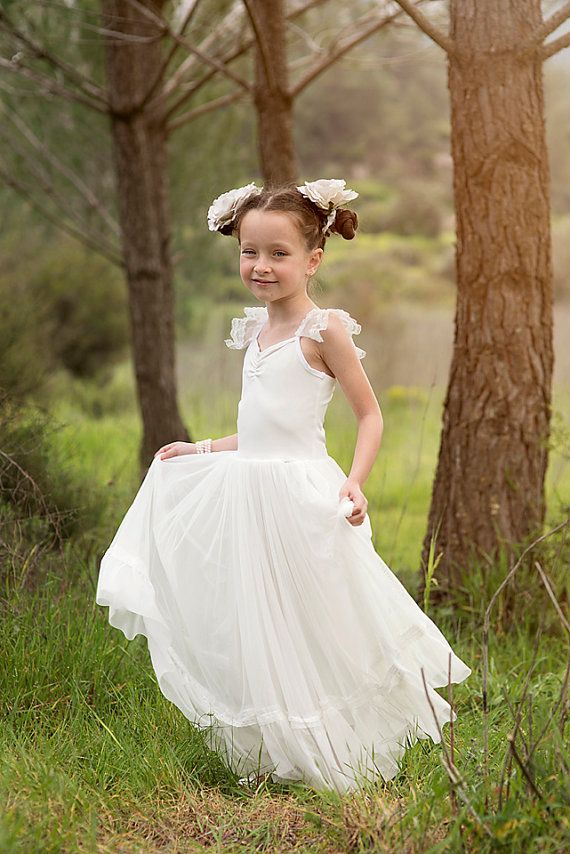 زفاف - Maxi Ivory Flower Girl Dress, Wedding Dress