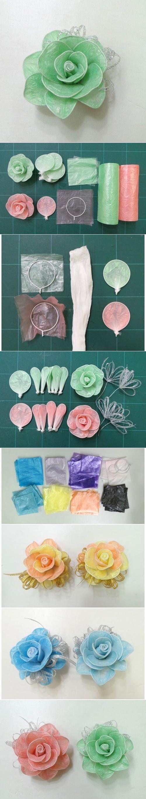 Hochzeit - DIY Hair Roses Made From Colored Plastic And Twist Ties