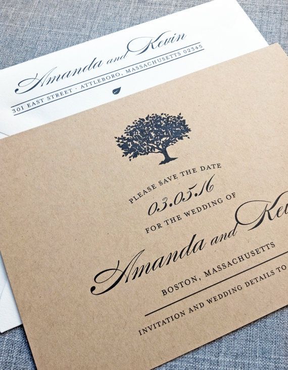 زفاف - NEW Amanda Charcoal Tree Recycled Kraft Wedding Save The Date Sample