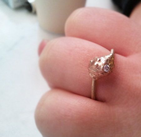 زفاف - Into The Sea. Fabulous 14K Gold Seashell Engagement Diamond Ring. Fine Jewelry. Made To Order. Customizable
