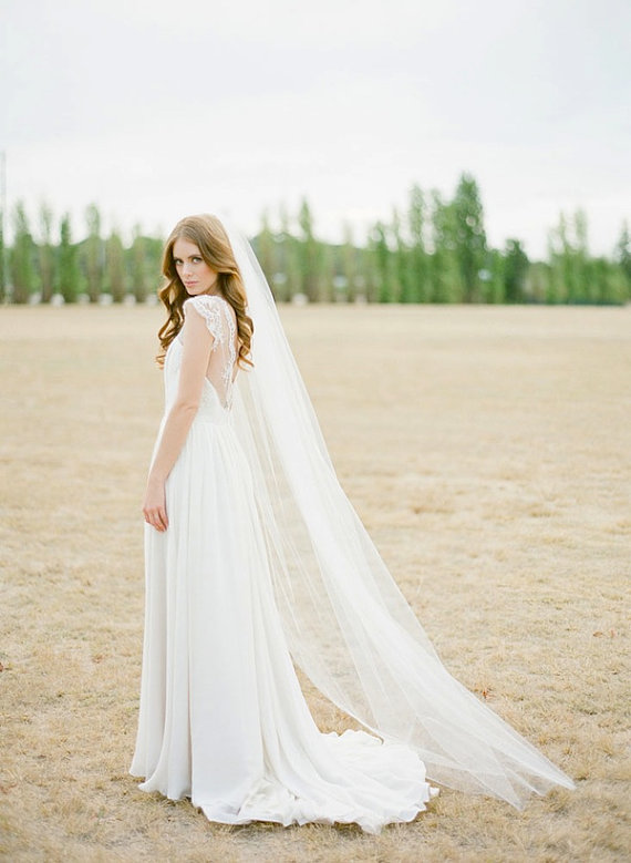 زفاف - WYNTER Chapel length wedding veil in ivory or white