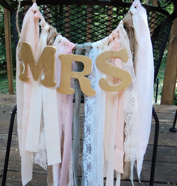 Wedding - Mr & Mrs Chair Garlands Fabric Chair Garlands for the Bride and Groom  Burlap Rustic Wedding Chair Sash Shabby Chic Wedding Decor