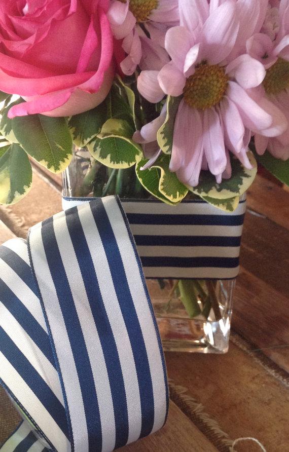 Mariage - navy and white striped ribbon