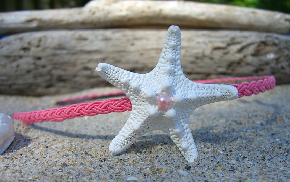Свадьба - Mermaid Starfish Headband-PINK Nautical Braid-Halloween Costume, Mermaids, Beach Weddings, Nautical Headband, Starfish Hair, Little Mermaid