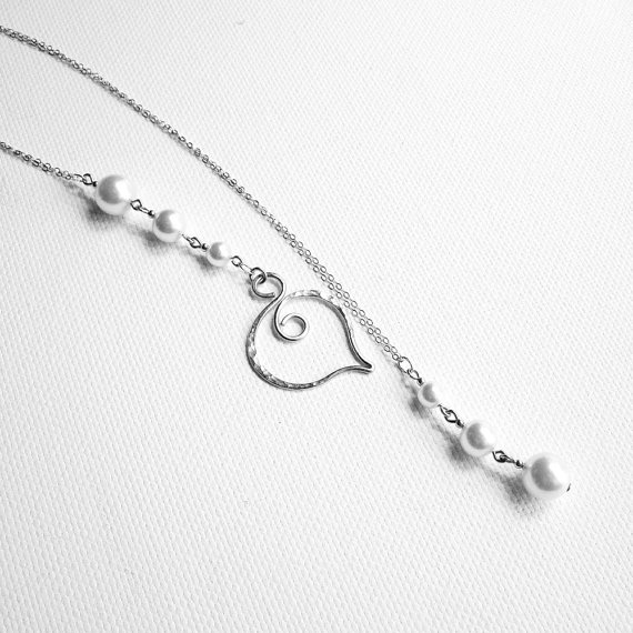 زفاف - Scroll Jewelry Lariat Necklace Silver Pearl Necklace Pearl Drop Necklace Hammered Silver Necklace Scroll Jewelry Pearl Wedding Necklace