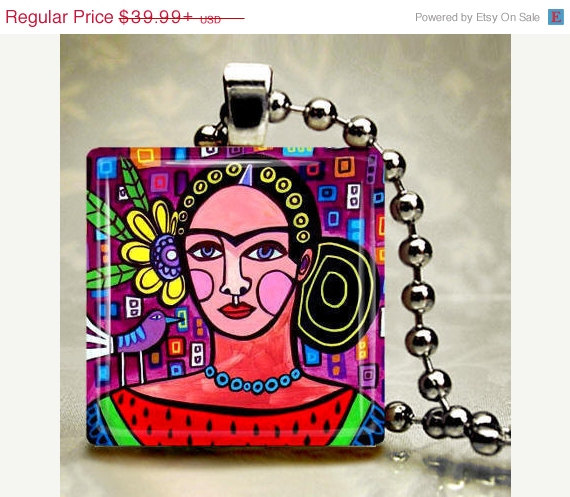 زفاف - YIPEE 50% off - FRIDA Kahlo Jewelry - Mexican Folk Art Art Jewelry Necklace Pendant Print Handmade