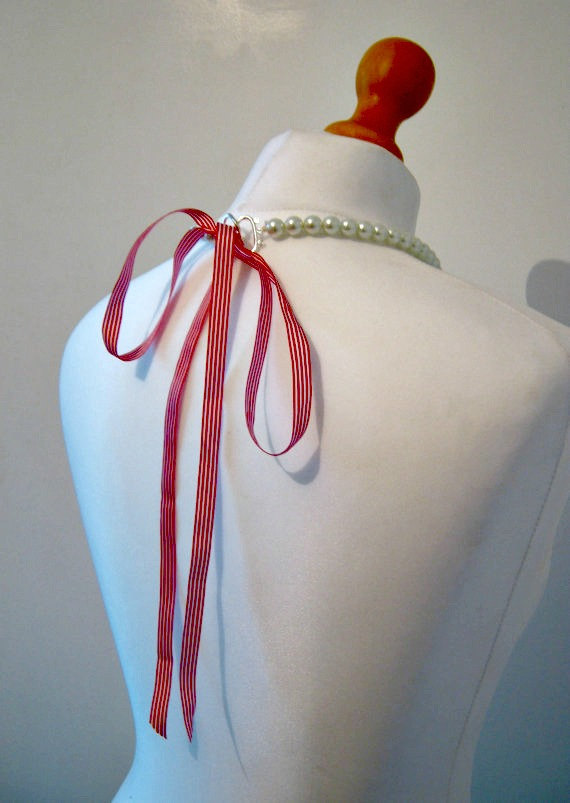 زفاف - SALE Red Candy striped Pearl Necklace with striped ribbon Neck  Wedding Jewelry Bridesmaid Jewelry Bridesmaid gifts