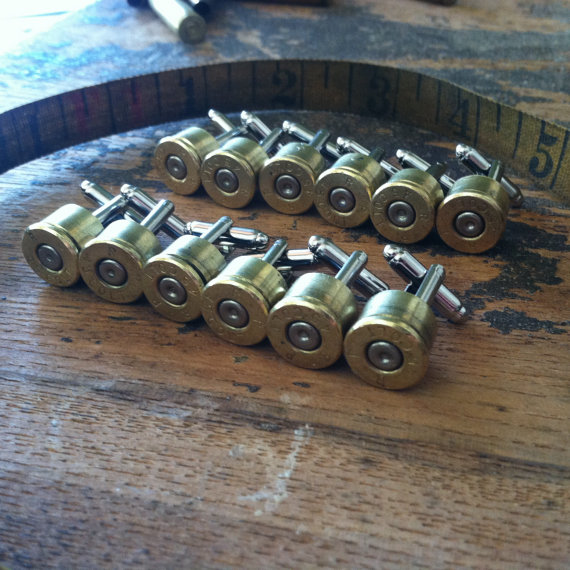 زفاف - Camo Wedding cufflinks Bullet set (6) pair groomsman set gift Colt 45 silver tone backings cuff links grooms men