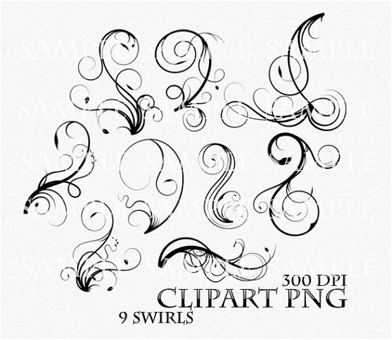 Mariage - Swirl Clipart Clip Art Vector Flourish PNG Digital Scrapbook Victorian Stamp Fantasy Wedding Invitations Fantasy Gothic Black Silhouette