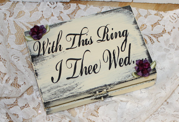 Wedding - Ring Box/Ring Bearer/Bride/Groom/With This Ring/I Thee Wed/Eggplant Rose/Personalized/U Choose Colors