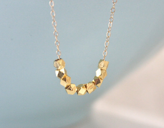 Wedding - Gold Necklace, Dainty Gold Necklace, Gold Nugget Necklace, Tiny Gold Necklace, Bridesmaid Necklace, Gold Jewelry