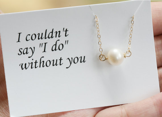 Wedding - Bridesmaid card with pearl necklace,Bridesmaid gifts,Bridesmaid thank you cards, Wedding invitations,14k Gold
