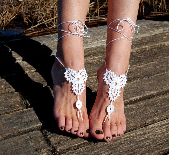 زفاف - Crochet Barefoot Sandals, Beach Shoes, Wedding Accessories, Nude Shoes, Yoga socks, Foot Jewelry