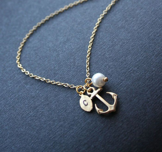 زفاف - Gold Anchor Necklace, Personalized Necklace, Initial Necklace, Anchor Jewelry. Gold Filled, Everyday Necklace, Gift, Beach Wedding Jewelry
