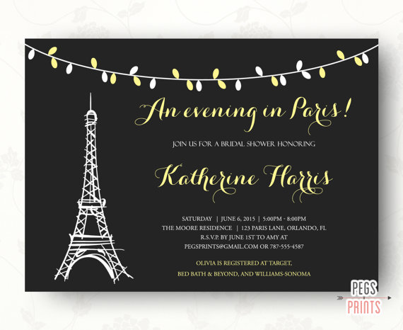 Hochzeit - An Evening in Paris Bridal Shower Invitation - Parisian Theme Wedding Baby Shower Birthday Invite (Printable)