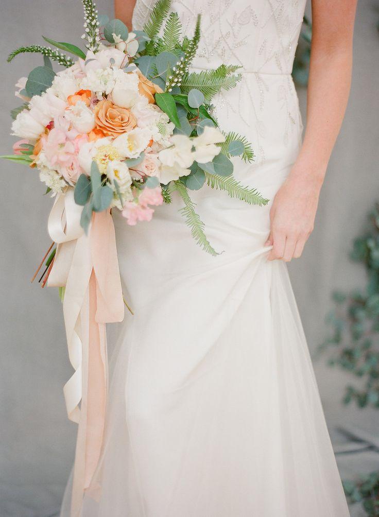 Wedding - Bouquet With Peach Ribbon