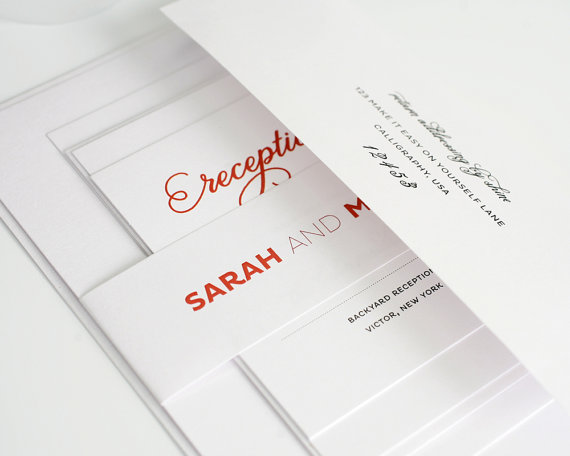 Hochzeit - Modern Wedding Invitation, Red, White, Urban Chic Wedding Invitation - Modern Whimsy Design - Sample Set