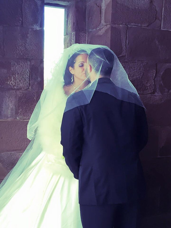 Hochzeit - Janine a Swarovski Crystal Rhinestone Sheer 90 Inch Long Chapel Length Veil with Blusher