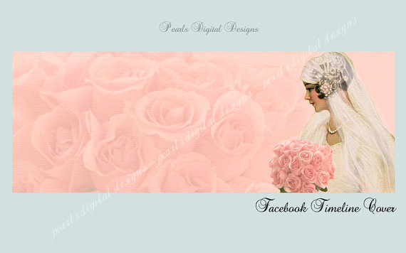Mariage - Bride Facebook Timeline Cover, Instant download, Vintage Bride, pink roses, veil, wedding bouquet, brides flowers, wedding day, vintage lace