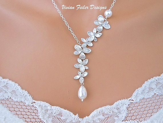 زفاف - Orchid Jewelry Necklace Pearl Wedding Jewelry Azalea Flower Bridal Bridesmaid Necklaces Prom Jewelry
