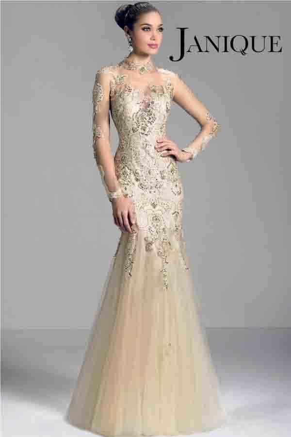 Свадьба - 2015 Elegant Champagne Mother of the Bride Dresses Long Sleeve Sheer High Neck Mother's Dresses Lace Applique Beads Mermaid Prom Evening for Online with $120.16/Piece on Hjklp88's Store 