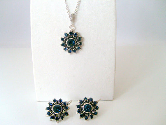 زفاف - Vintage inspired art deco swarovski crystal rhinestone navy blue jewelry set wedding jewelry bridesmaid gifts valentines day gifts
