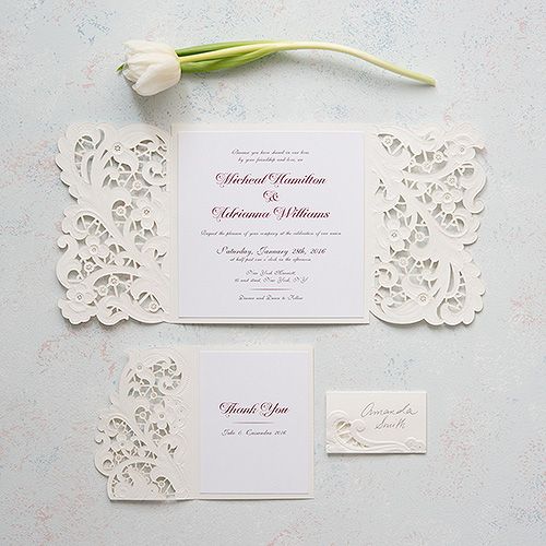 Hochzeit - Lace Opulence Laser Embossed Invitations With Personalization