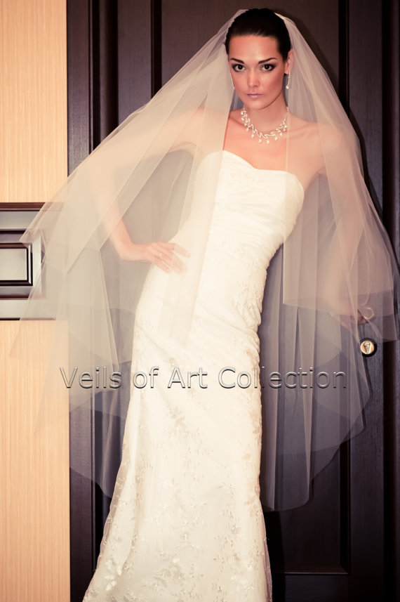 زفاف - NWT 4T Knee Semi-Waltz Bridal Wedding Veil Cut Edge VE183 white ivory