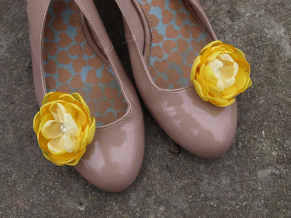 Hochzeit - Bright Yellow Flower Shoe Clips SET OF 2