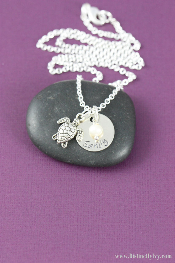 Hochzeit - SALE - Personalized Turtle Necklace - Turtle Jewelry - Sea Turtle Necklace -Beach Jewelry-Beach Wedding-Sea Turtle Pendant-Personalized Name