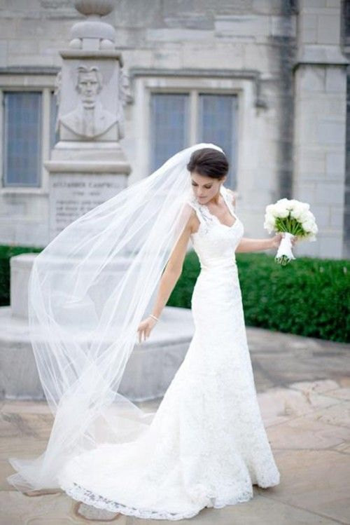 Mariage - Plain One Tier Chapel Length Tulle Veil With Raw Edge 