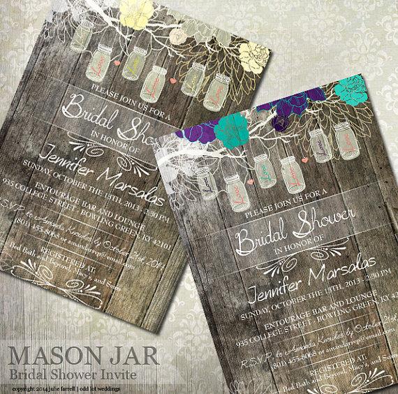 Mariage - Rustic Bridal Shower Invitations - Digital or Printed - Mason Jar Bridal Shower Invitations