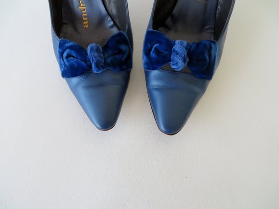 زفاف - Vintage 1960s Shoes / Stiletto Heels in Blue / Size 7 B
