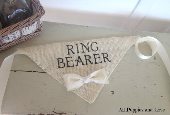 Wedding - Dog Bandana Ring Bearer Ivory Wedding Collar Boy Bowtie