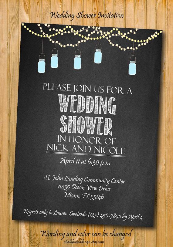 Mariage - Printable Wedding Shower invitation, DIY Party invitation, Chalkboard Wedding Shower Invitation, mason jar invitation