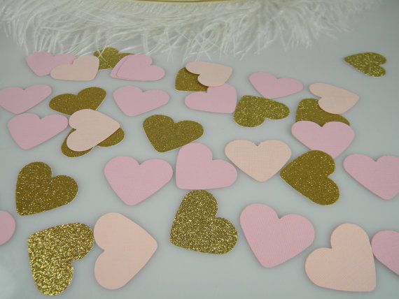 Wedding - Gold and Pink Confetti Hearts 