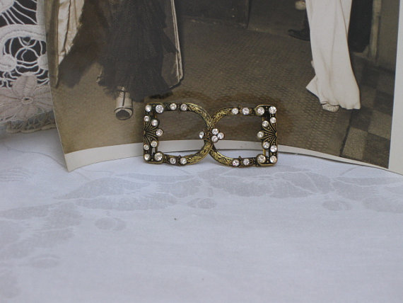 زفاف - Art Deco Czech Rhinestone Two Piece Belt Buckle...Wedding...Bridal...Flapper