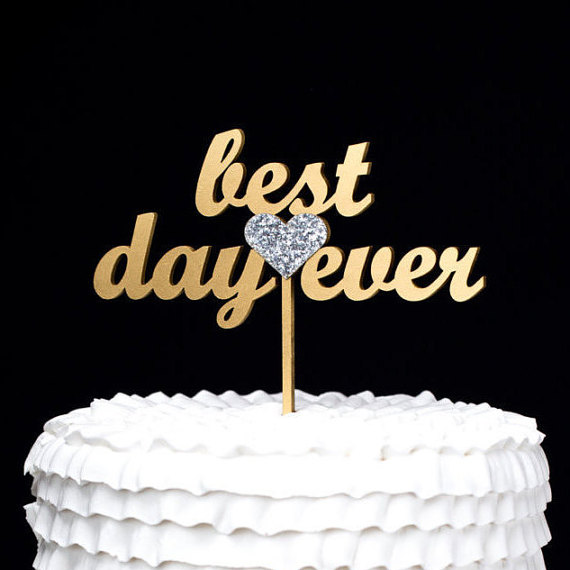 زفاف - Best Day Ever Wedding Cake Topper - Gold