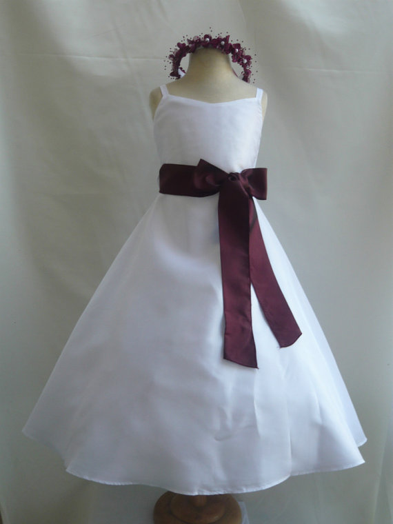 Wedding - Flower Girl Dresses - WHITE with Burgundy (FD0CO8) - Wedding Easter Junior Bridesmaid - For Children Toddler Kids Teen Girls