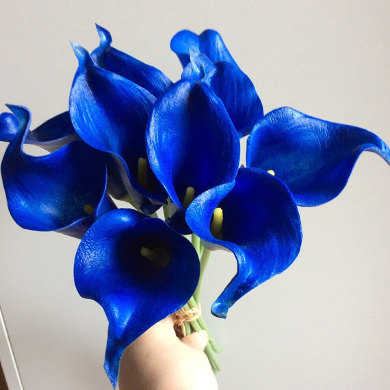 Wedding - 10pcs Cobalt Flowers Royal Blue Calla Lily Bouquet  Real Touch Calla Lilies Latex  Flowers For Wedding Bouquet Table Centerpieces