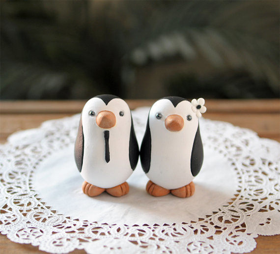 زفاف - Penguin Wedding Cake Topper - Small