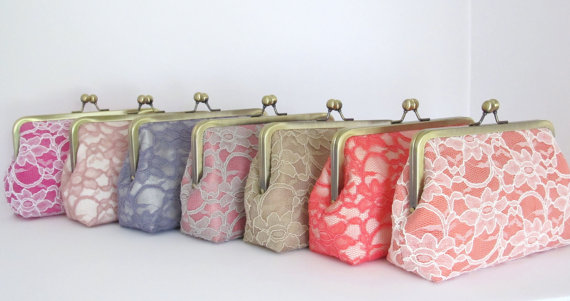 Mariage - SALE,  20% OFF,Mix And Match Bridal Silk And Lace Clutch Set Of 7,Bridal Accessories,Wedding Clutch,Bridal Clutch-Bridesmaid Clutches