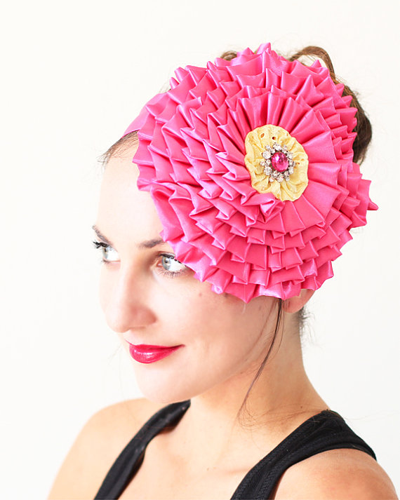 Свадьба - Satin Flower Bridesmaid Headband Hat by Mademoiselle Mermaid