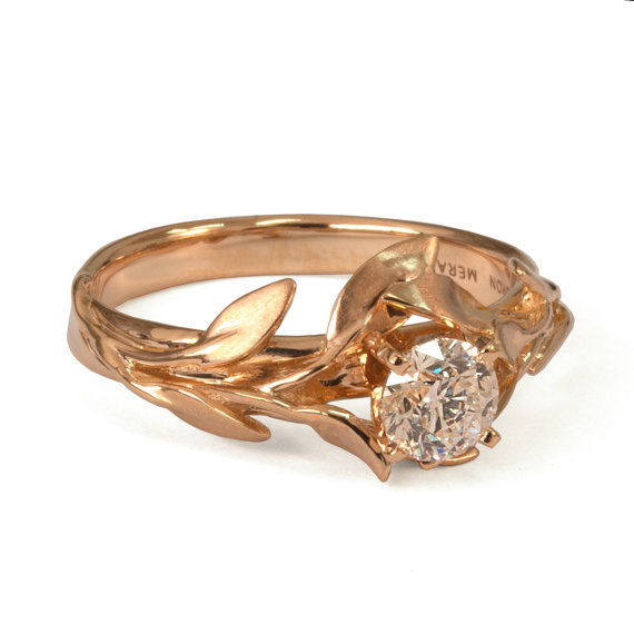 Hochzeit - Leaves Engagement Ring No.4 - 18K Rose Gold and Diamond engagement ring, engagement ring, leaf ring, filigree, antique, art nouveau, vintage