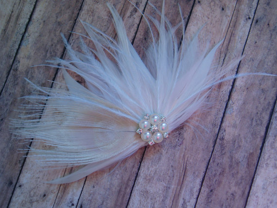 زفاف - Wedding Feather Hair Accessory Fascinator Bridal Fascinators hairpiece hairclips - IVORY