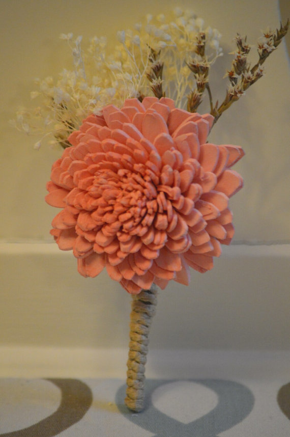 Hochzeit - Men' s Boutonniere Custom Made Wedding Floral with Carnation Sola Flower Pink