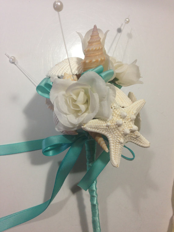 Wedding - Beach Wedding Seashell Wand Flowergirl  Bouquet Bride Bridesmaids Beach Sea Shell