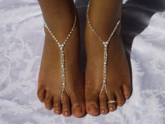 Hochzeit - Beach Wedding Barefoot Sandals Foot Jewelry Anklet Destination Wedding Bridal AccessorieS Bridesmaids Gift